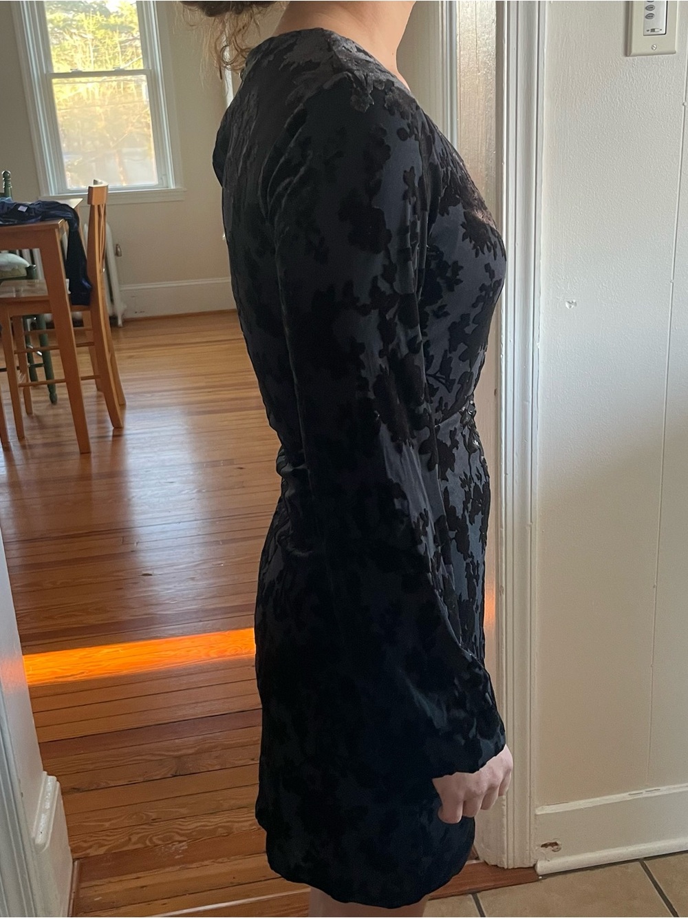 Rewind Black Velvet Wrap Long-Sleeve Dress - Picture 2 of 5